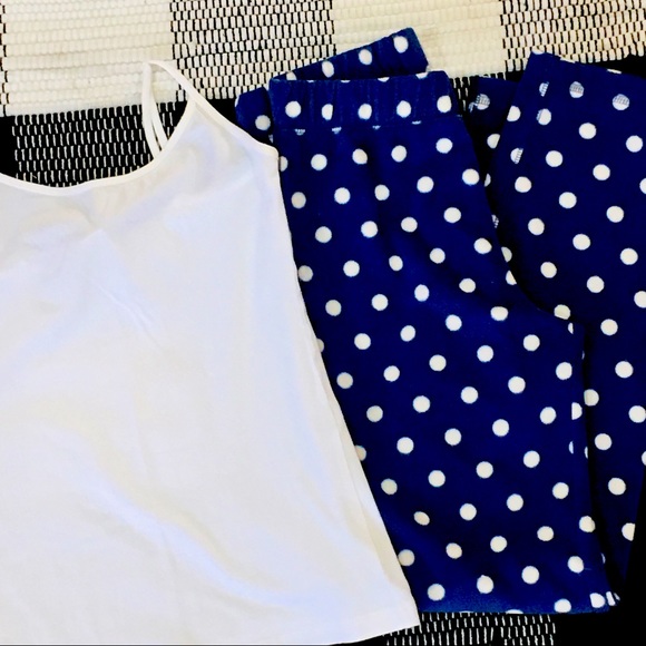 Polka dot pants and white tank pajamas set outfit polka dot beach summer… - Picture 1 of 3